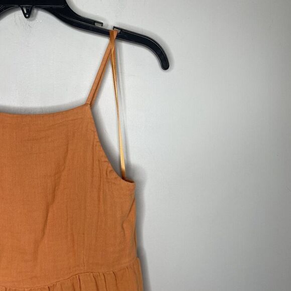 LOUNA Mini Dress Womens Medium Orange Tiered Shift Strappy Open Back Cotton - Picture 3 of 13